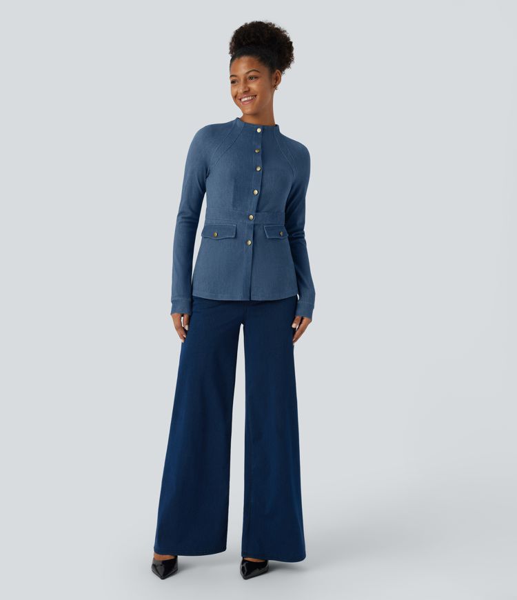 chimala | KNIT DENIM STANDCOLLAR JACKET