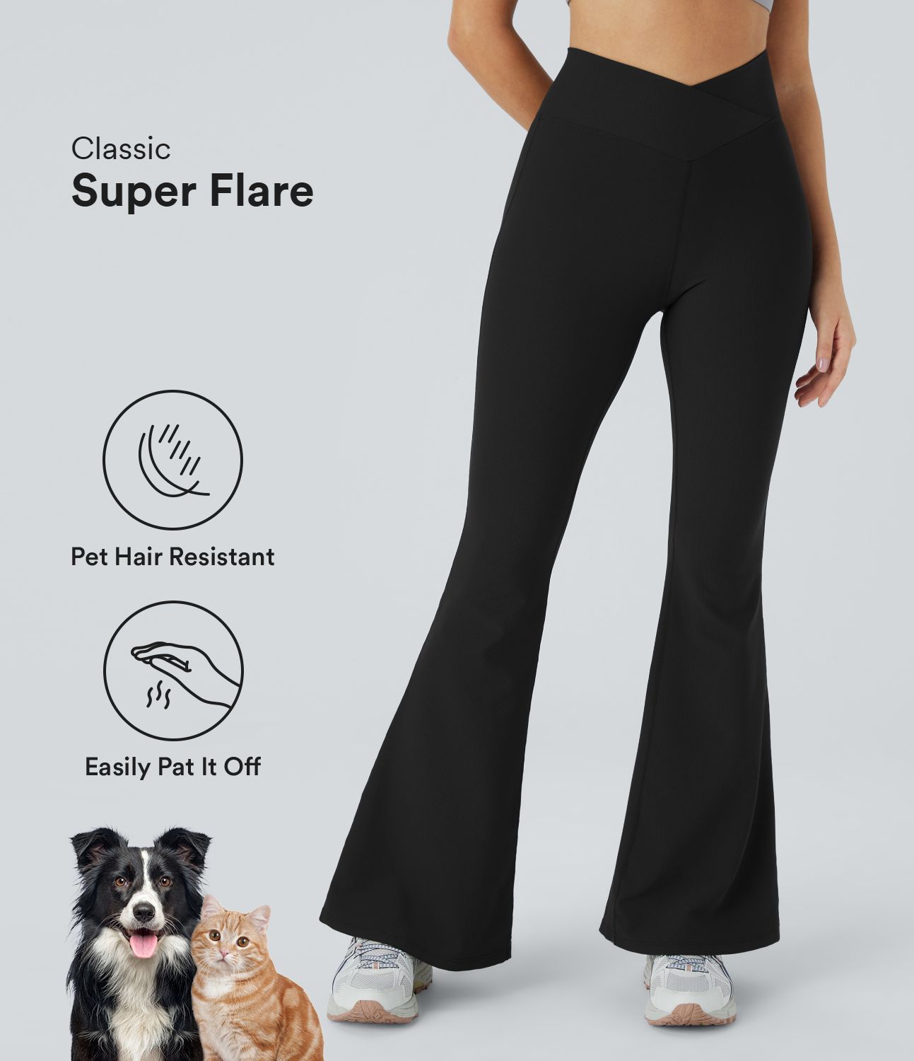Patitoff™ Flow Pet Hair Resistant Crossover High Waisted Back Pocket Super Flare Leggings