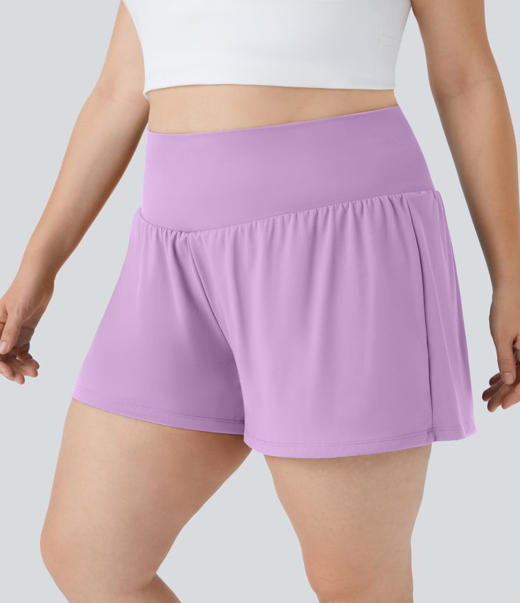 Super High Waisted Back Pocket & Side Hidden Pocket 2-in-1 Yoga Plus Size Shorts 4''-Longer Length Super High Waisted Back Pocket & Side Hidden Pocket 2-in-1 Yoga Plus Size Shorts 4''-Longer Length