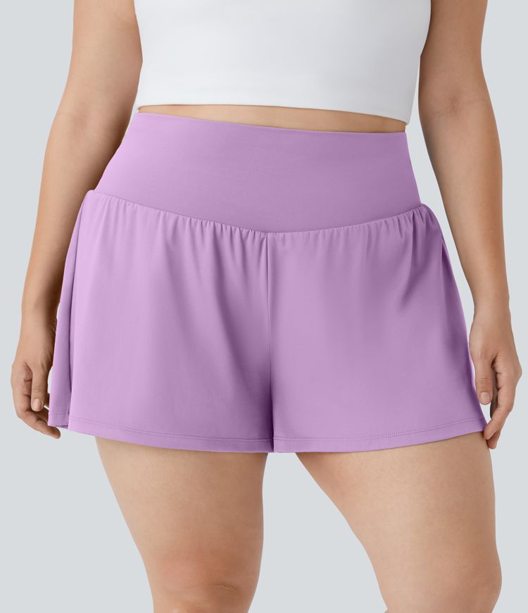 Super High Waisted Back Pocket & Side Hidden Pocket 2-in-1 Yoga Plus Size Shorts 4''-Longer Length Super High Waisted Back Pocket & Side Hidden Pocket 2-in-1 Yoga Plus Size Shorts 4''-Longer Length