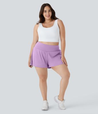 Super High Waisted Back Pocket & Side Hidden Pocket 2-in-1 Yoga Plus Size Shorts 4''-Longer Length Super High Waisted Back Pocket & Side Hidden Pocket 2-in-1 Yoga Plus Size Shorts 4''-Longer Length