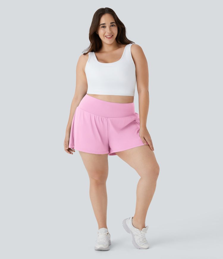 Super High Waisted Pocket & Pocket 2-in-1 Yoga Plus Size Shorts 4''-Longer Length