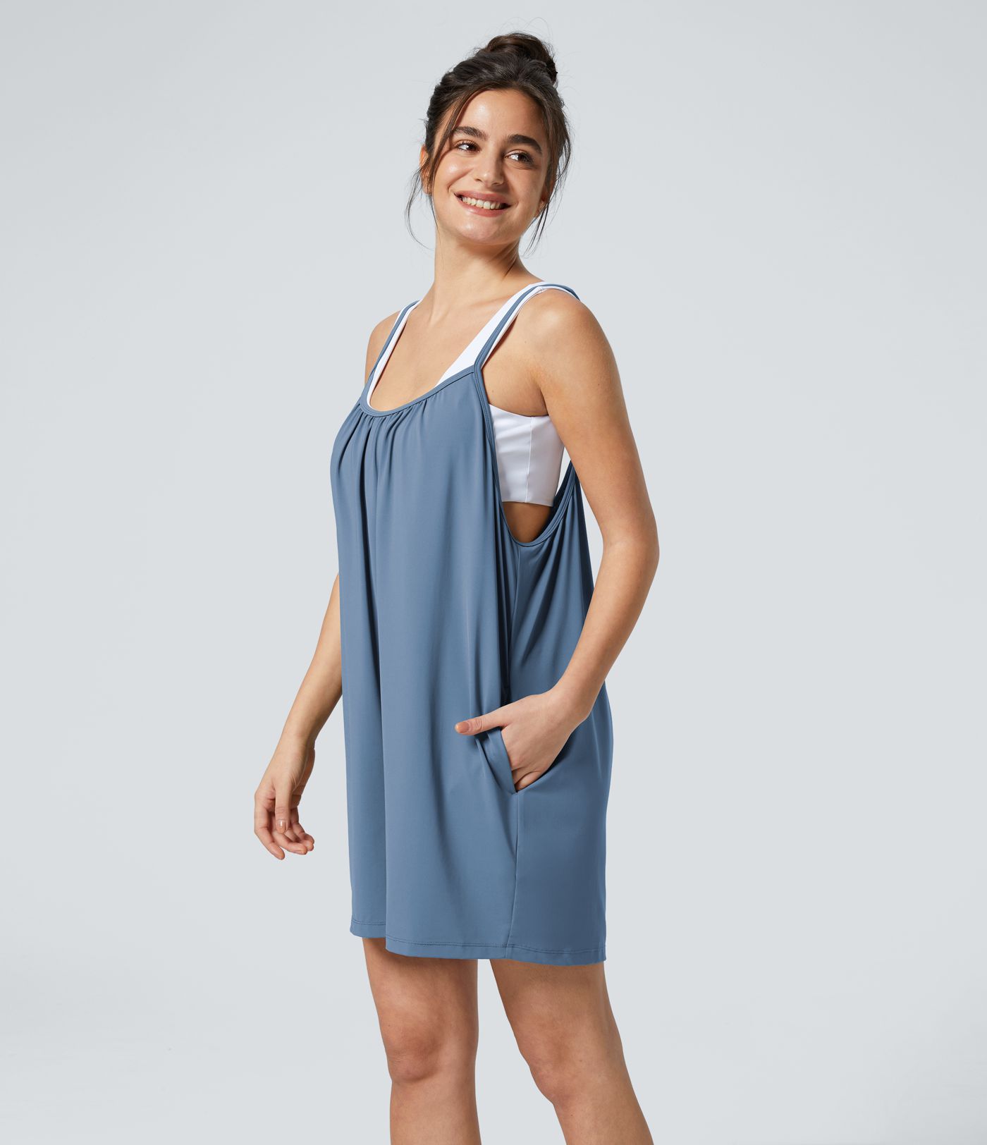 Spaghetti Pocket Solid Wide Leg Casual Jumpsuit