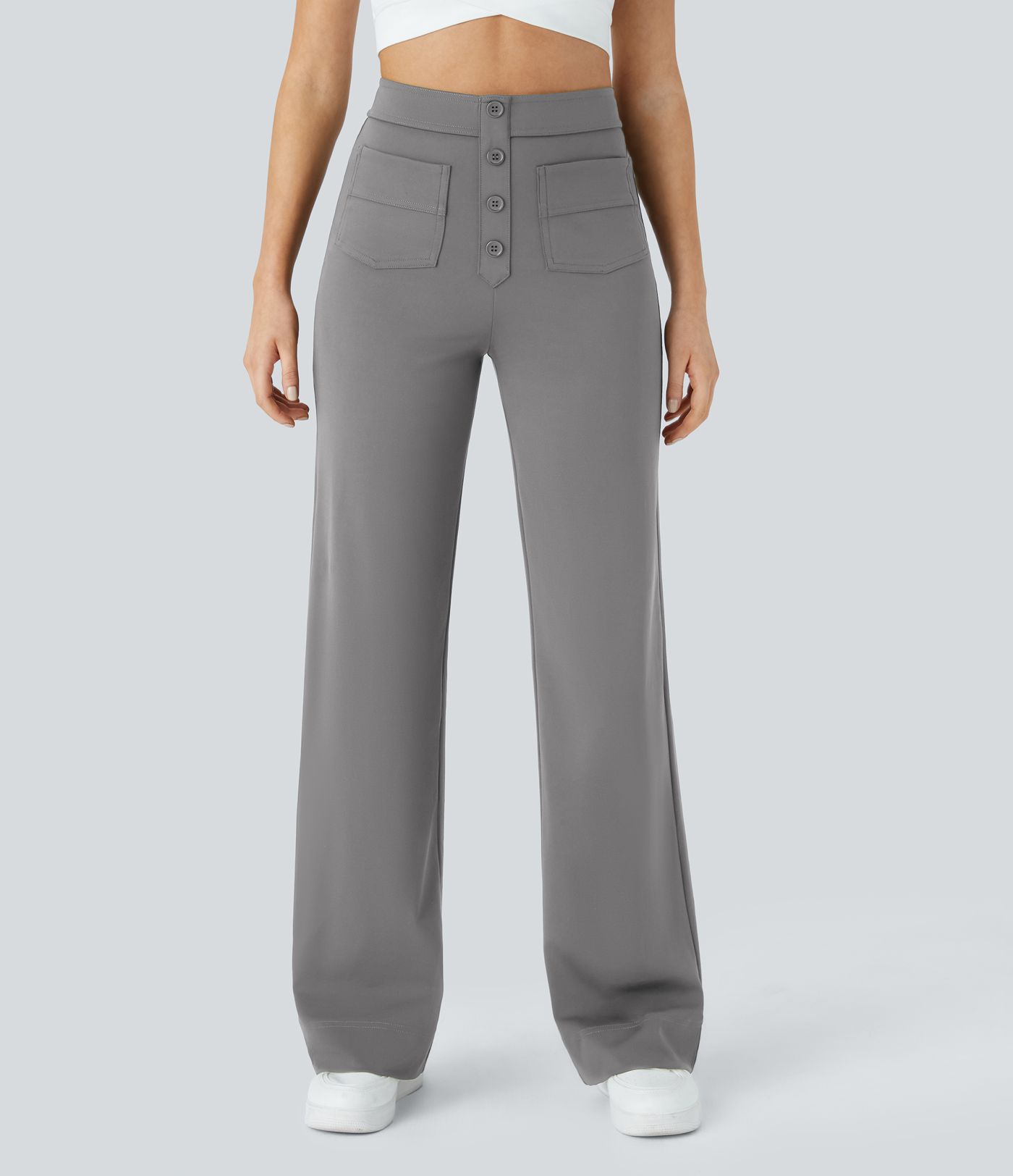 High Waisted with Pockets Straight Leg Stretchy Casual Pants