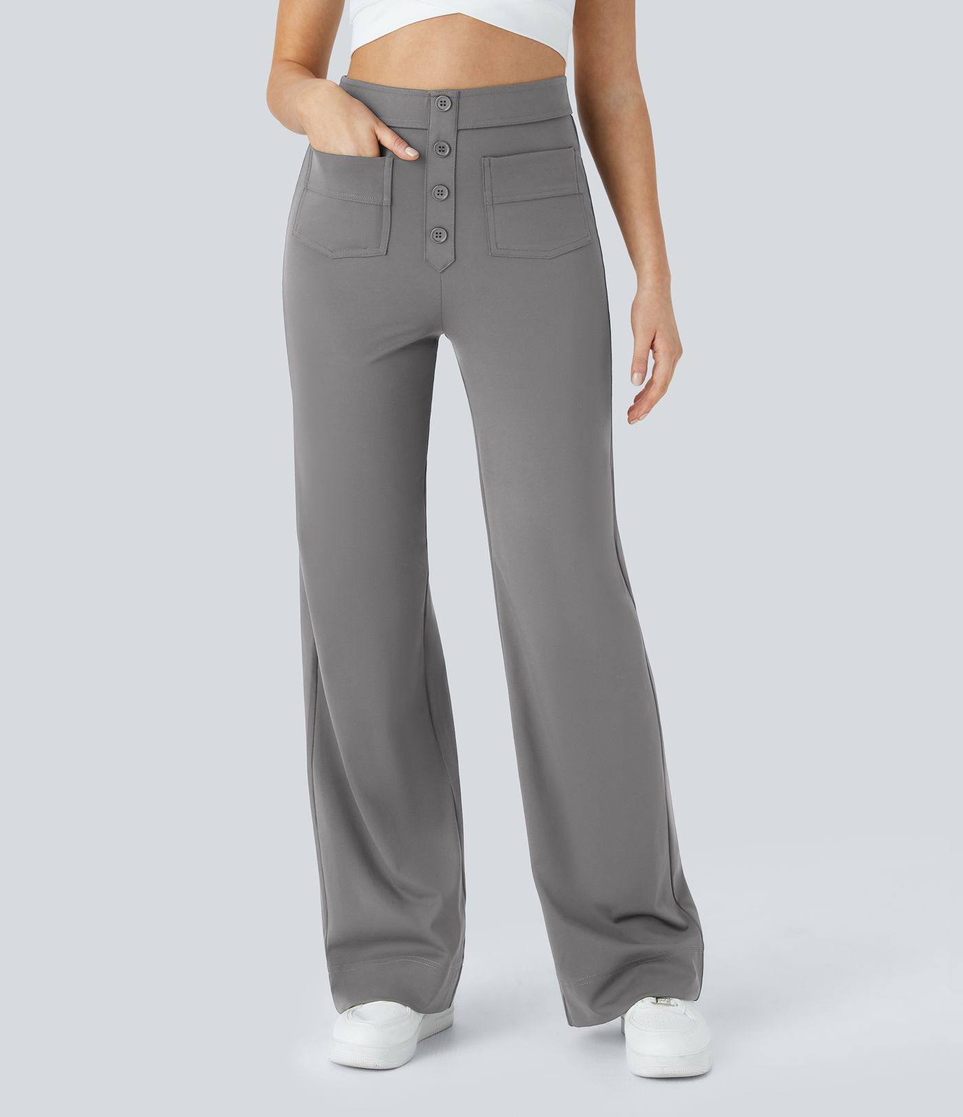 High Waisted with Pockets Straight Leg Stretchy Casual Pants