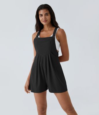 Pockets Waffle Casual Short Overalls