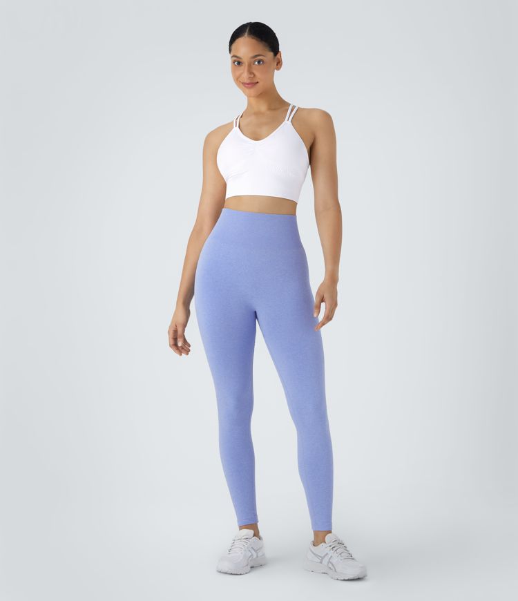 Rückenfreier, geraffter Sport-BH mit geringem Support, überkreuzten Doppelträgern und nahtlosem Flow - A-C Cups