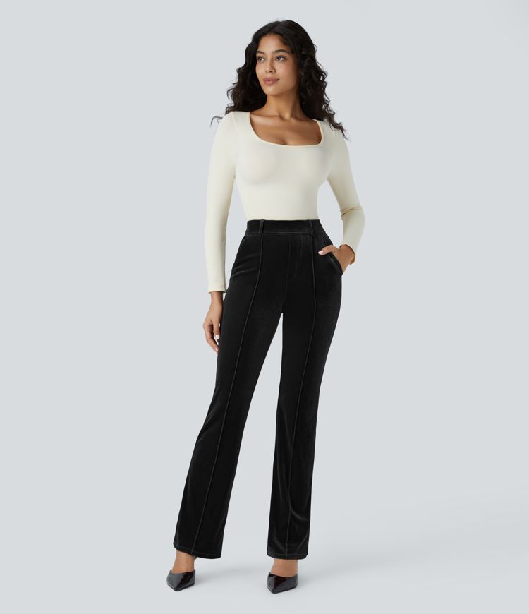 High Waisted Pocket Velvet Work Pants