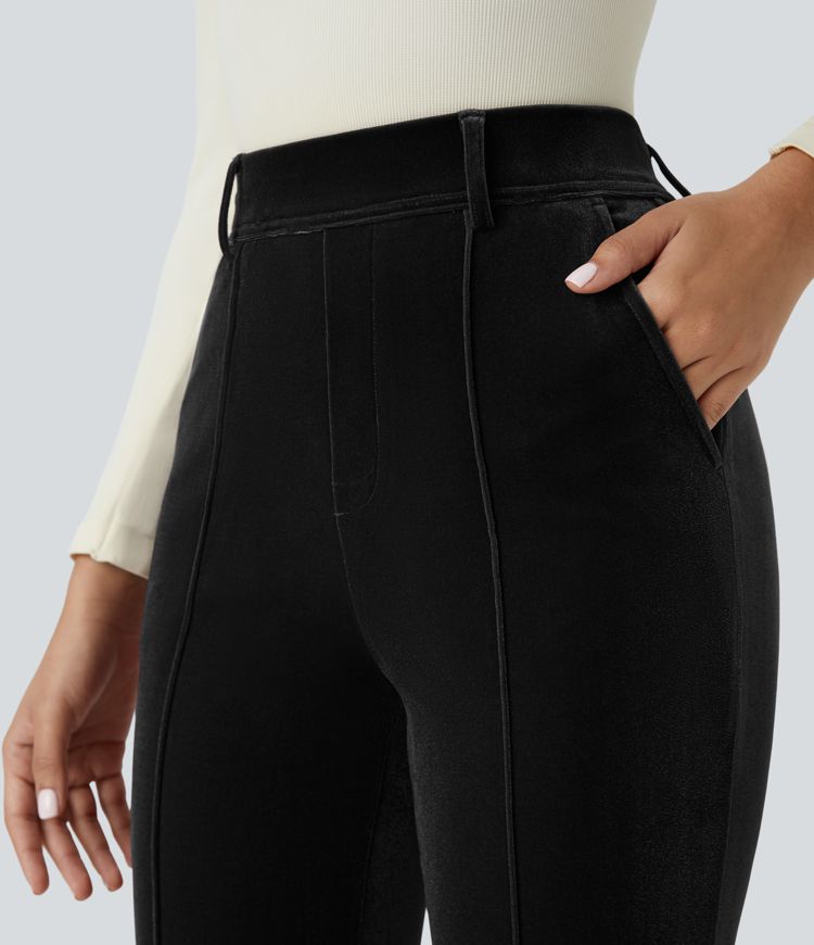 High Waisted Pocket Velvet Work Pants
