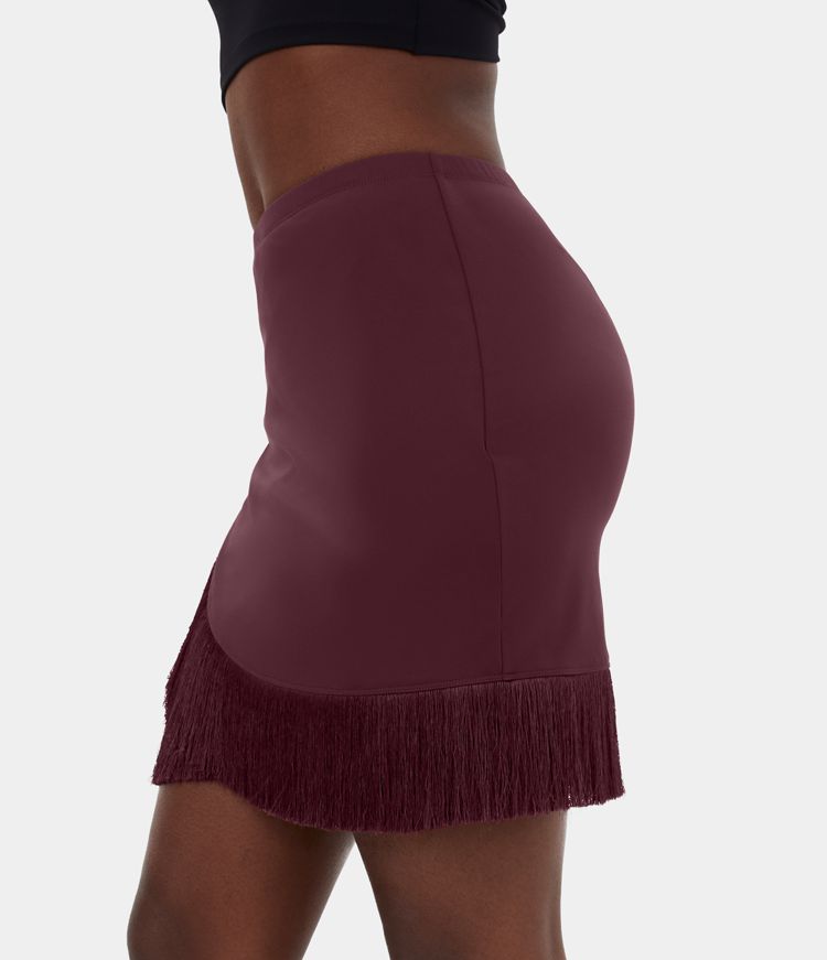 Softlyzero™ Airy Asymmetric Crossover Fringe Hem Bodycon 2-in-1 Mini Cool Touch Dance Skirt