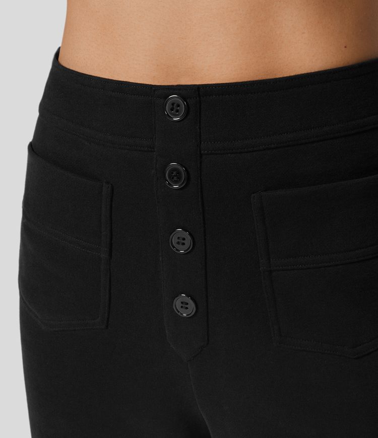 Pantalón polar tiro alto botón múltiple bolsillo pierna recta