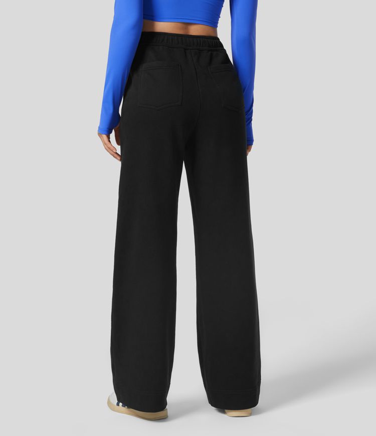 Pantalón polar tiro alto botón múltiple bolsillo pierna recta