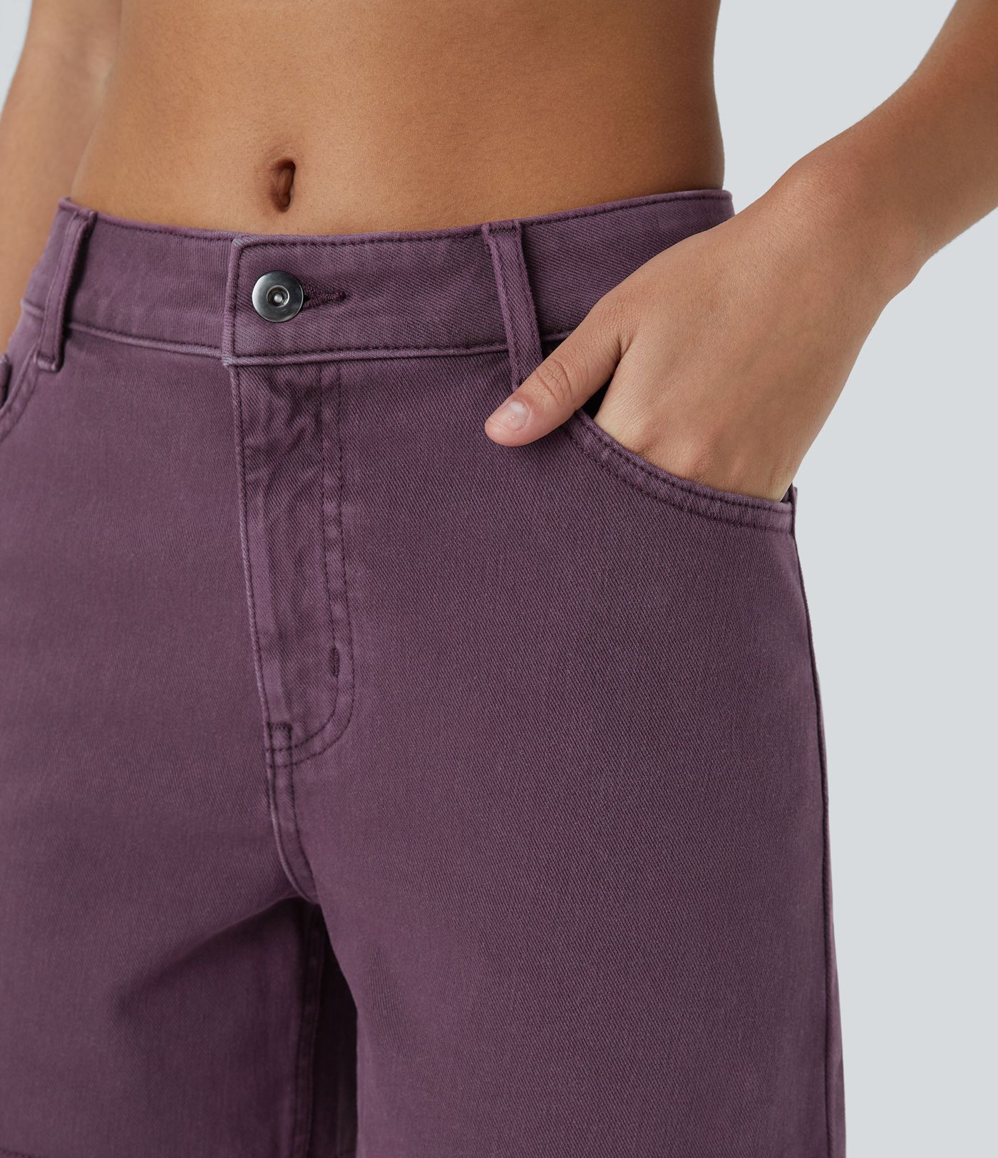 Halara Flex™ Mid Rise Button Zipper Multi-Pocket Colorful Stretch Knit Denim Casual Shorts 3''