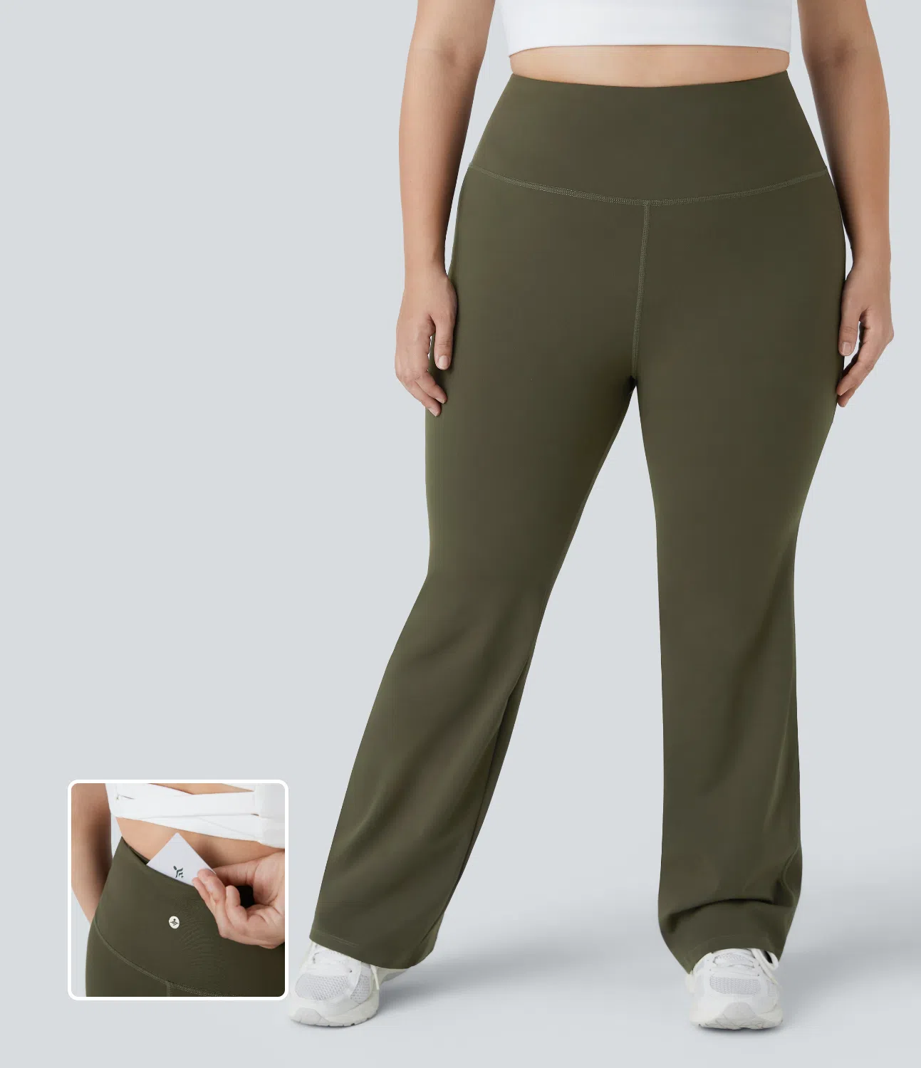 High Waisted Pocket Plain Plus Size Leggings