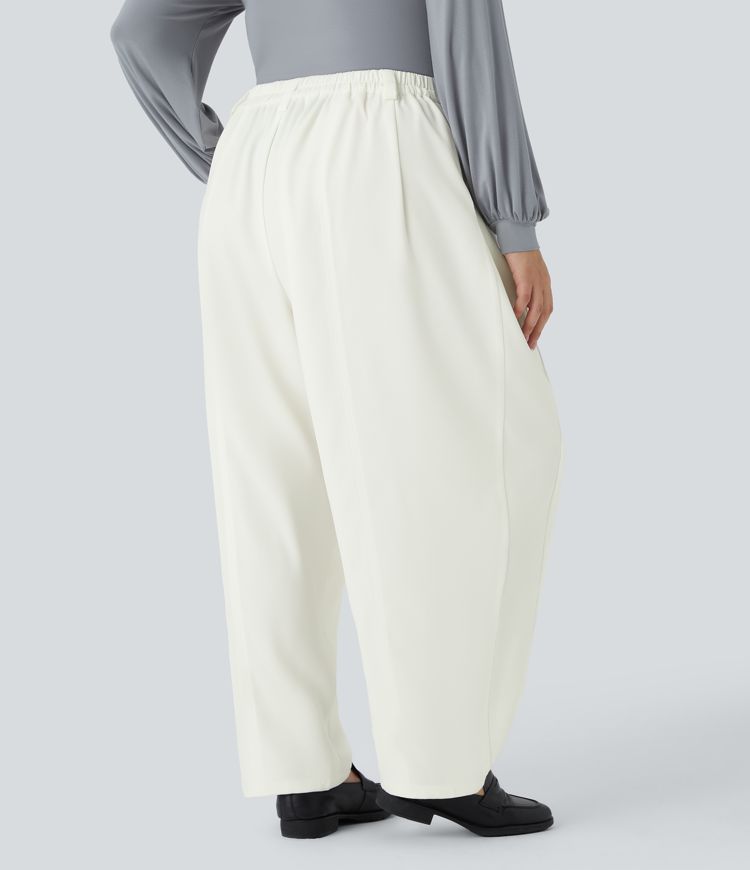 Mid Rise Pocket Barrel Leg Plus Size Work Pants