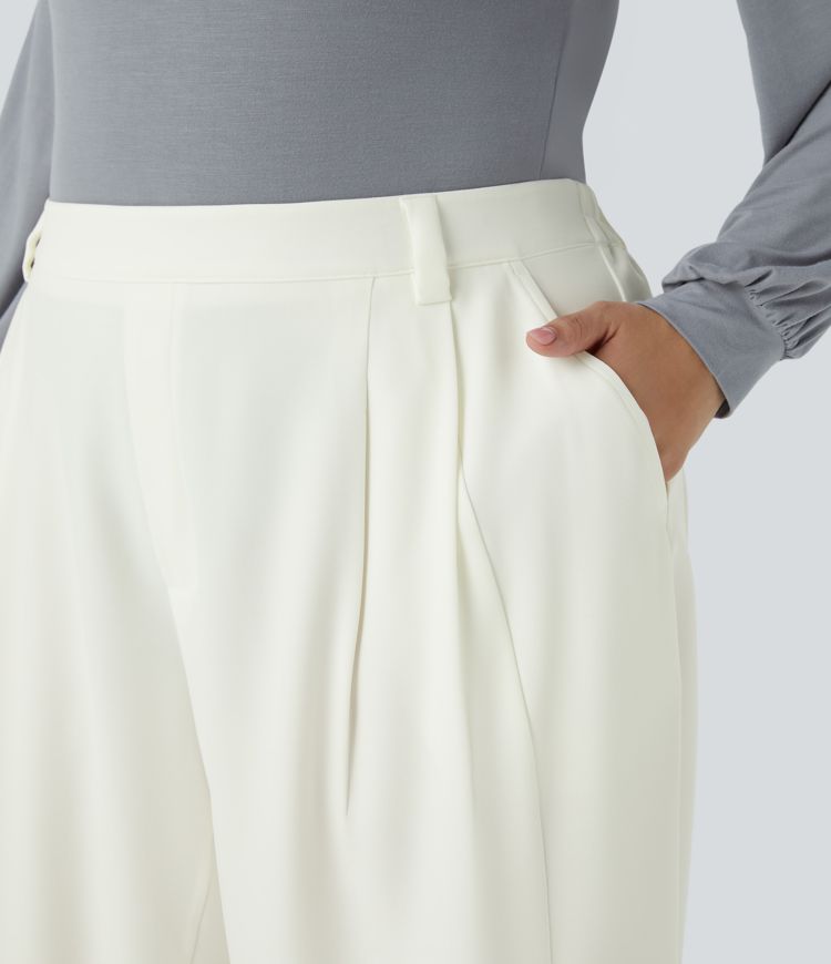 Mid Rise Pocket Barrel Leg Plus Size Work Pants