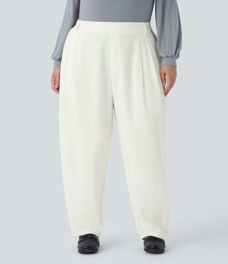 Mid Rise Pocket Barrel Leg Plus Size Work Pants