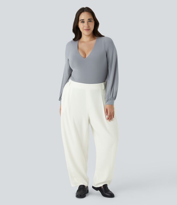 Mid Rise Pocket Barrel Leg Plus Size Work Pants