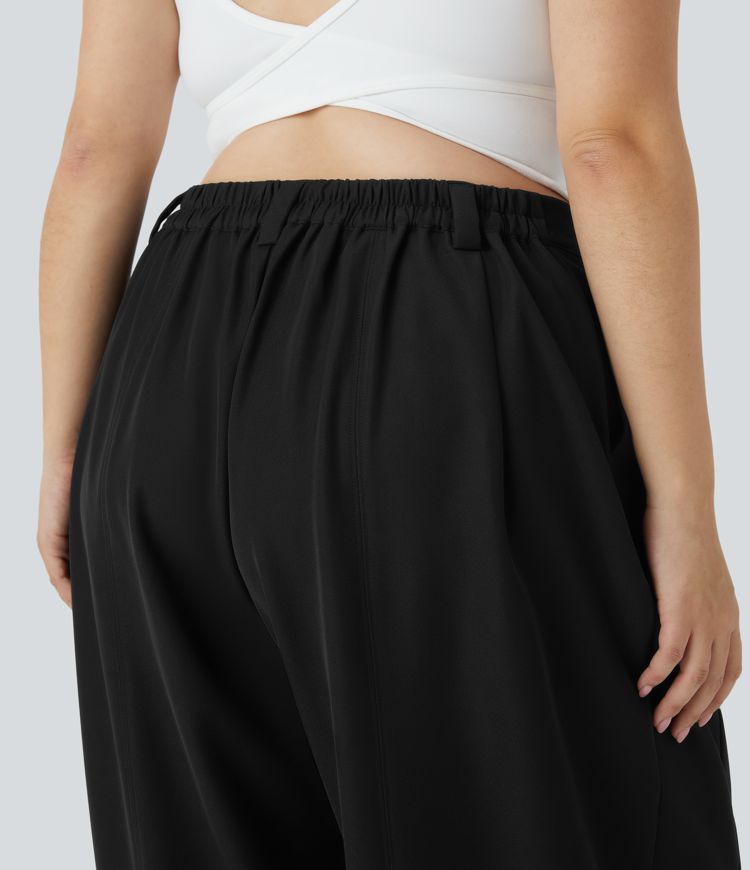 Mid Rise Side Pocket Barrel Leg Plus Size Work Trousers