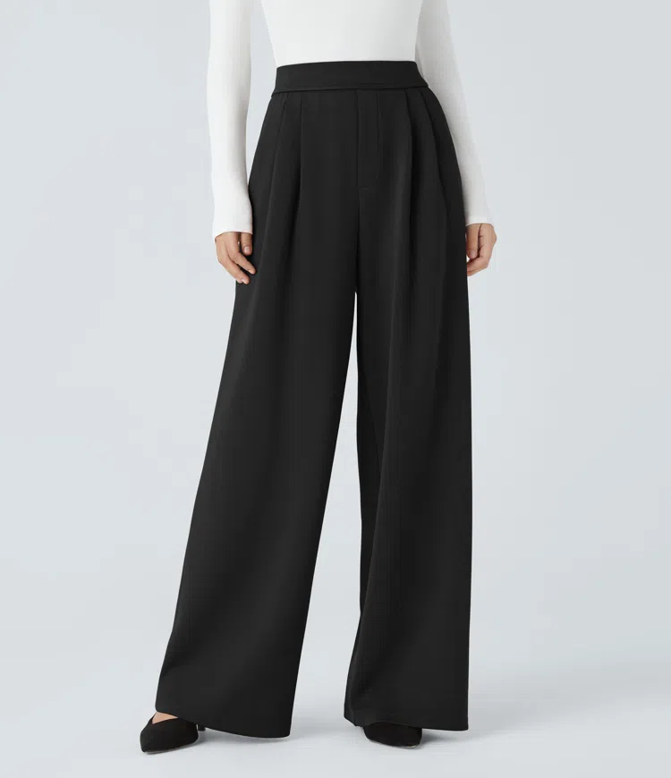 High Waisted Pocket Wide Leg Work Pants