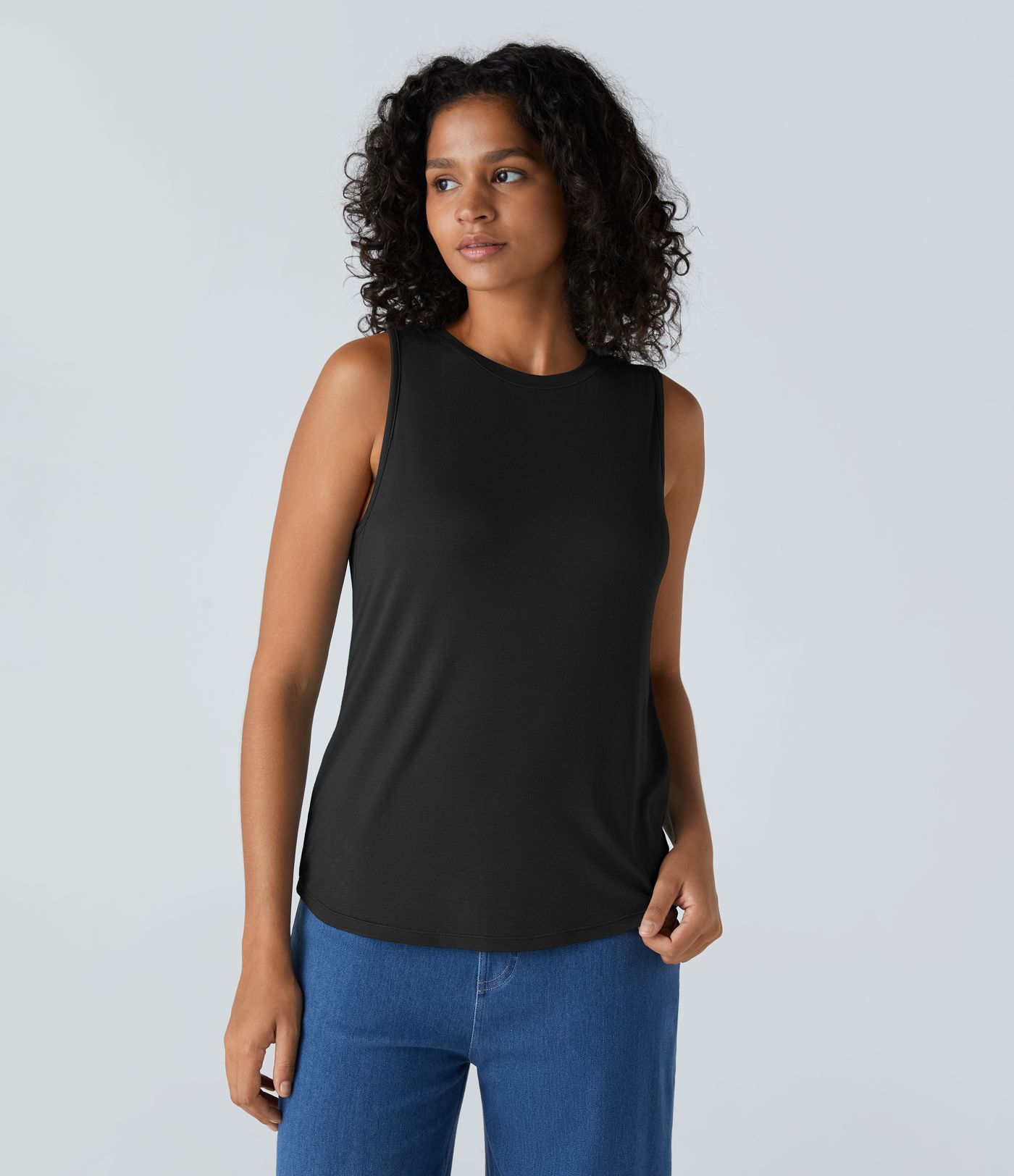 Débardeur Basique Décontracté Col Rond Côtelé