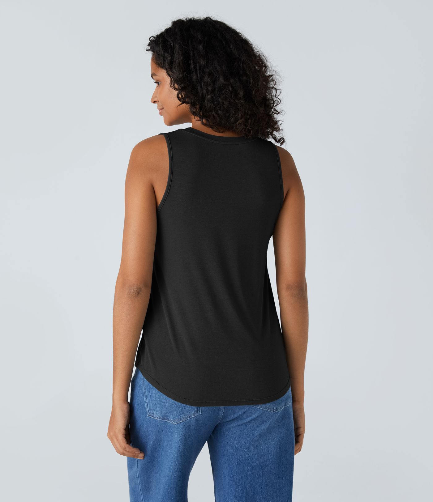 Débardeur Basique Décontracté Col Rond Côtelé