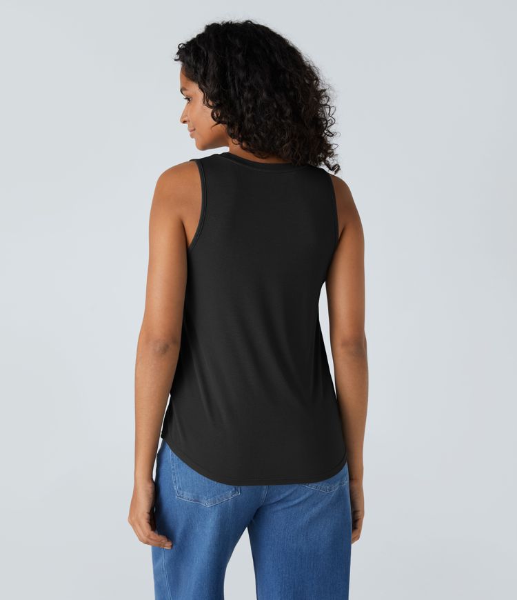 Débardeur Basique Décontracté Col Rond Côtelé