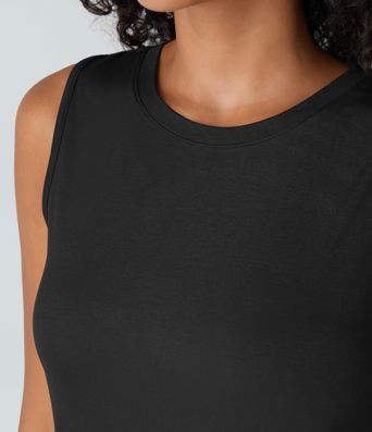 Débardeur Basique Décontracté Col Rond Côtelé