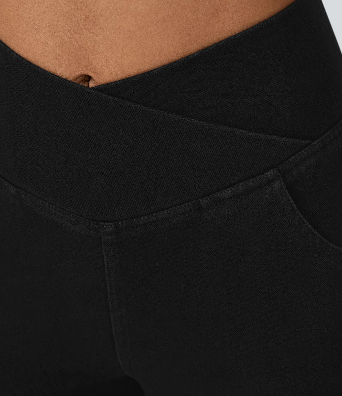 Halara Flex™ High Waisted Crossover Pocket Washed Stretchy Knit Casual Super Flare Jeans