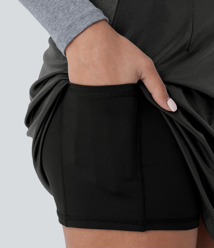 SoftlyZero™ Faux Leather High Waisted Hem 2-in-1 Pocket Metallic Foil Print Stretchy Bodycon Mini Skirt
