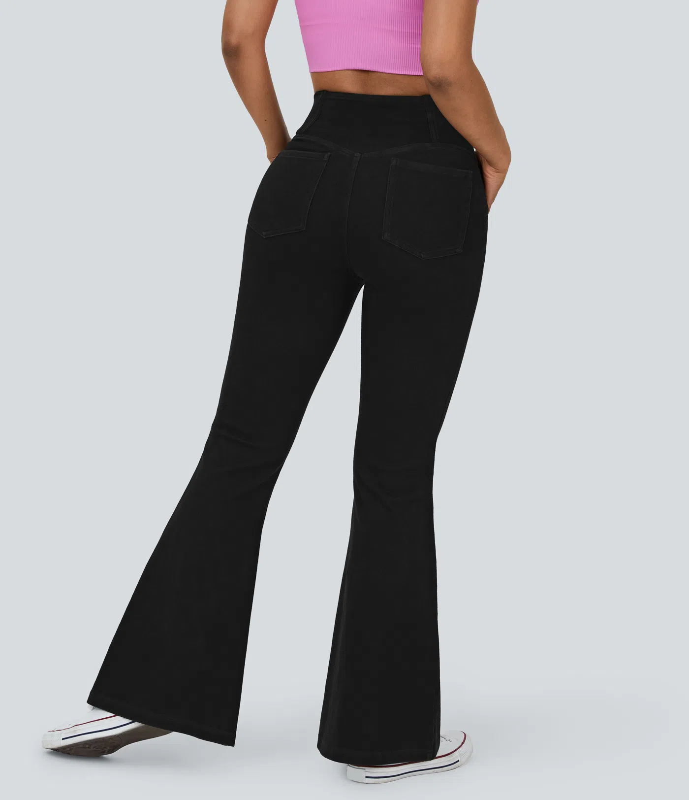 Halara Flex™ High Waisted Crossover Pocket Washed Stretchy Knit Casual Super Flare Jeans