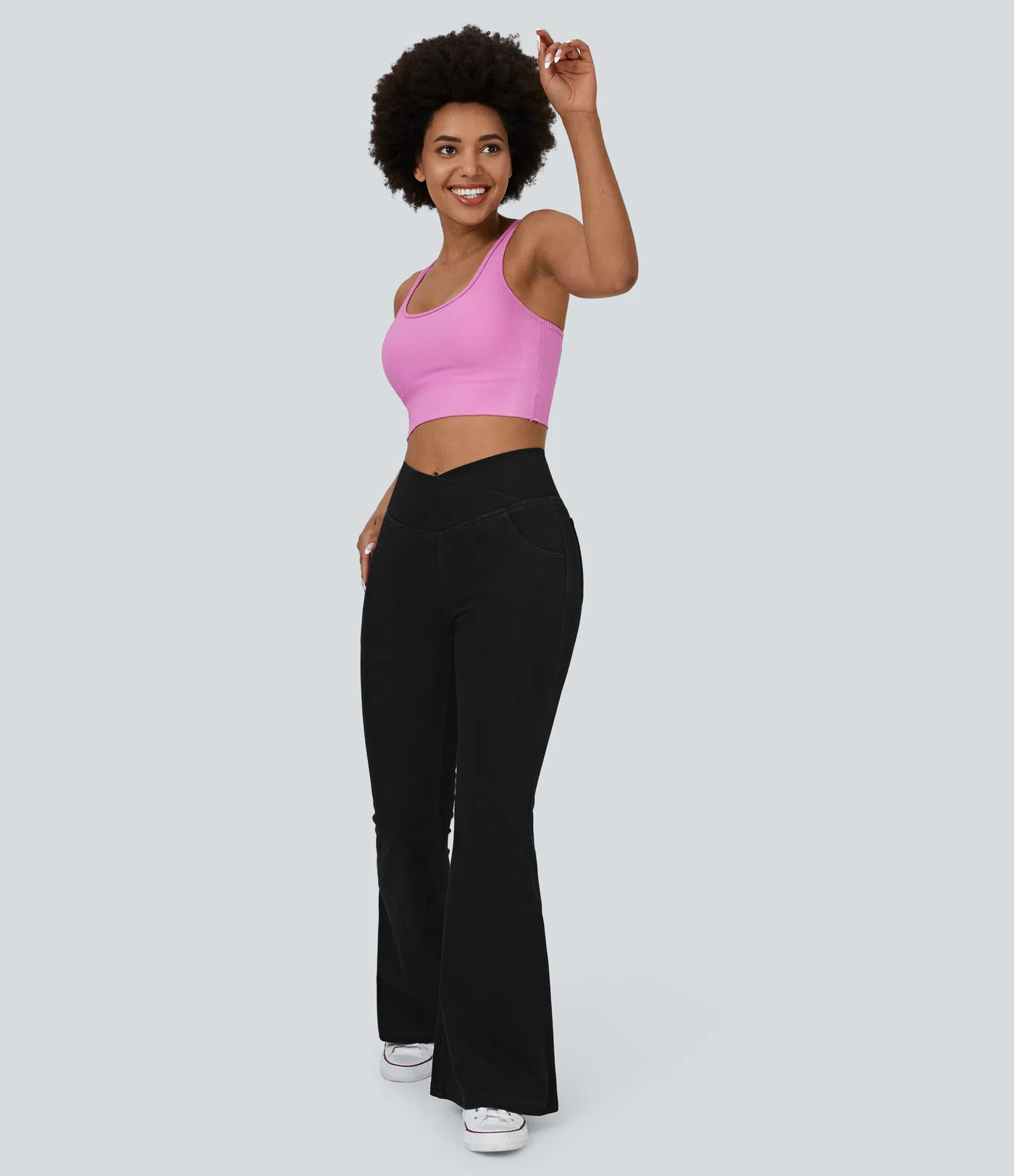 Halara Flex™ High Waisted Crossover Pocket Washed Stretchy Knit Casual Super Flare Jeans