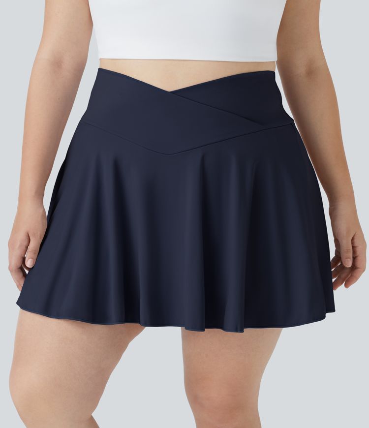 Softlyzero™ Airy Comfy High Waisted Crossover 2-in-1 Side Pocket Plus Size Flare  Tennis Skirt-UPF50+