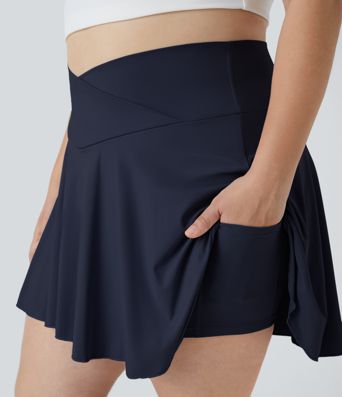 Softlyzero™ Airy Comfy High Waisted Crossover 2-in-1 Side Pocket Plus Size Flare  Tennis Skirt-UPF50+