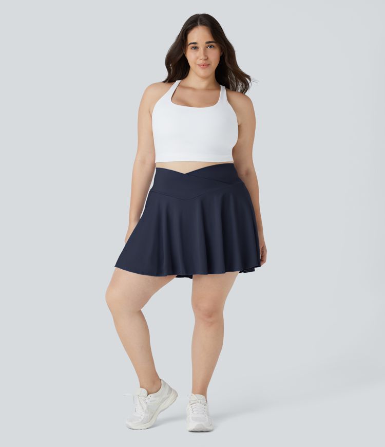 Softlyzero™ Airy Comfy High Waisted Crossover 2-in-1 Side Pocket Plus Size Flare  Tennis Skirt-UPF50+