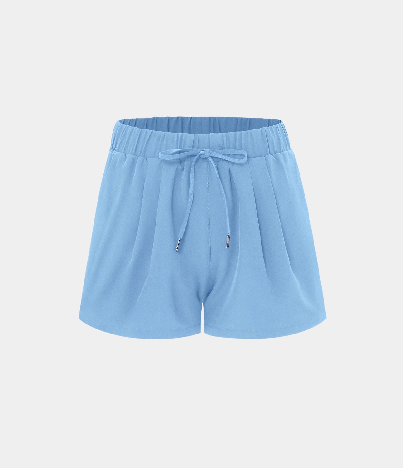 High Waisted Elastic Waistband Drawstring Pleated Yoga Shorts 3" with Pockets