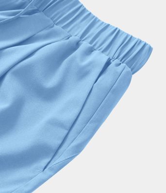 High Waisted Elastic Waistband Drawstring Pleated Yoga Shorts 3" with Pockets