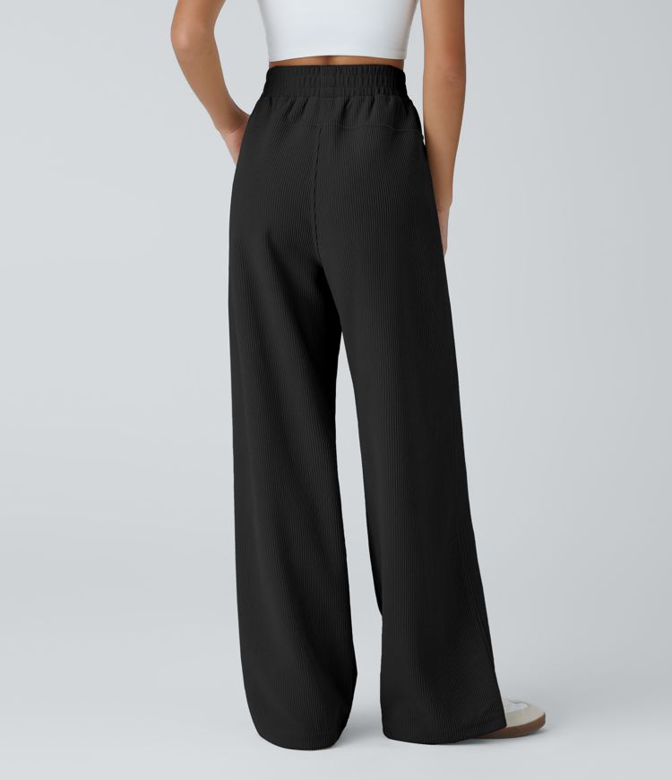 High Waisted Side Pocket Straight Leg Mop Corduroy Casual Pants