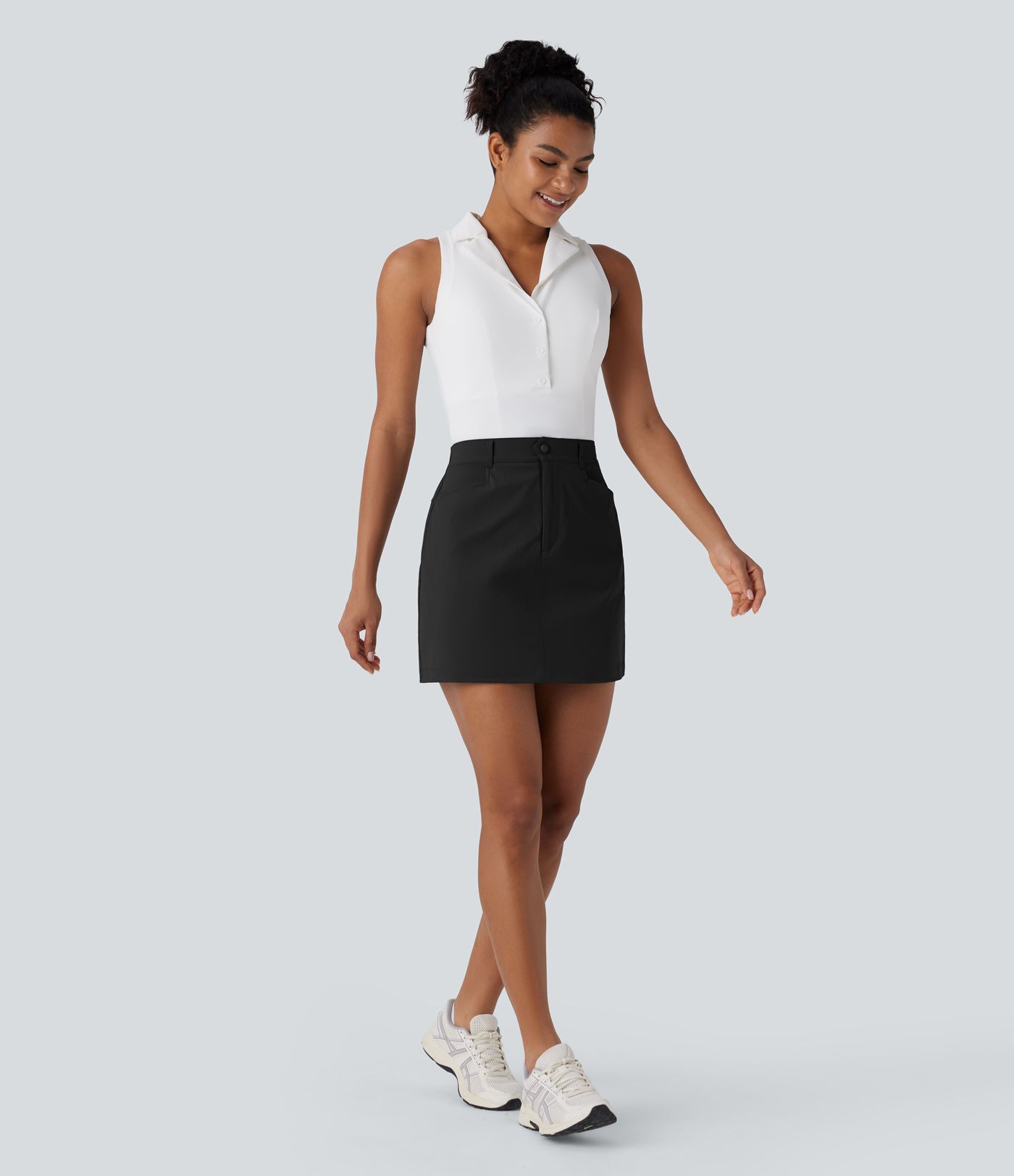 High Waisted Zipper Pocket A Line Mini Golf Skirt
