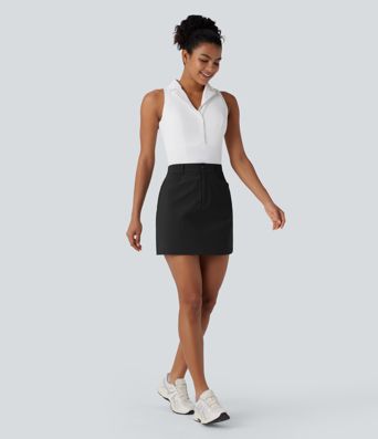 High Waisted Zipper Pocket A Line Mini Golf Skirt