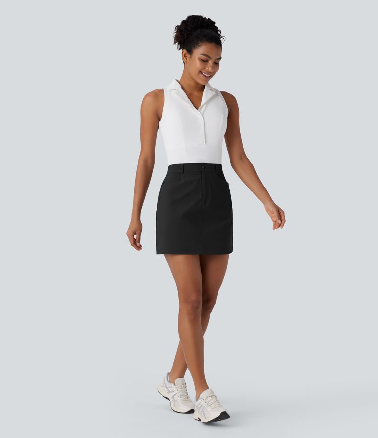 High Waisted Zipper Pocket A Line Mini Golf Skirt