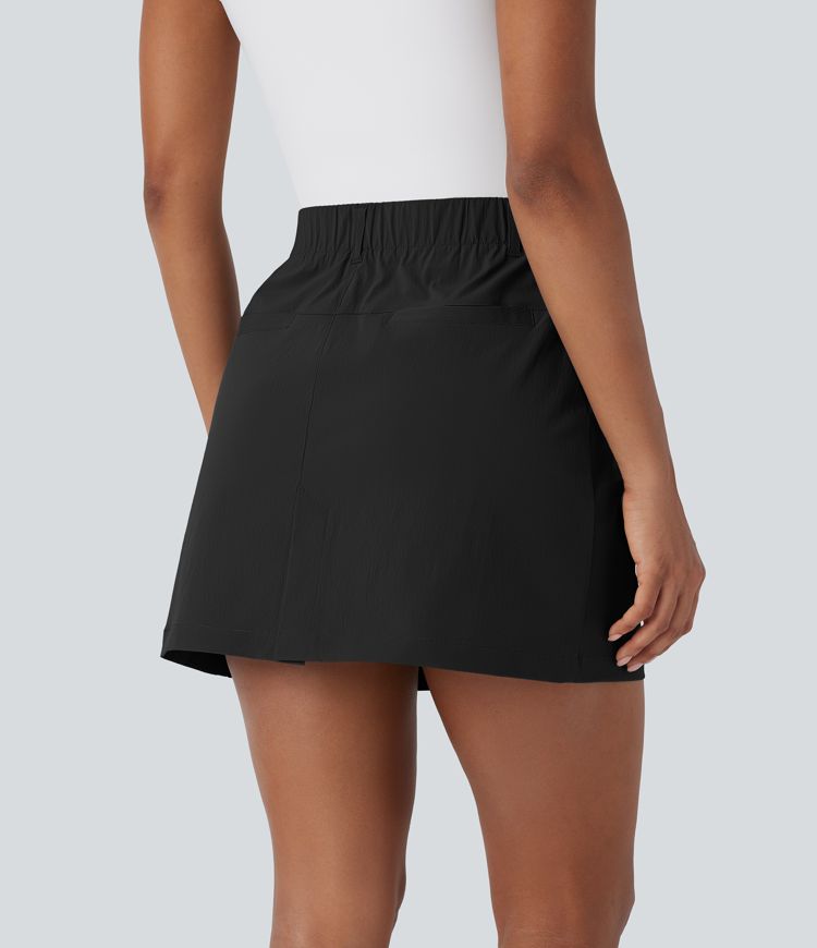 High Waisted Button Zipper Side Pocket A Line Split Mini Golf Skirt