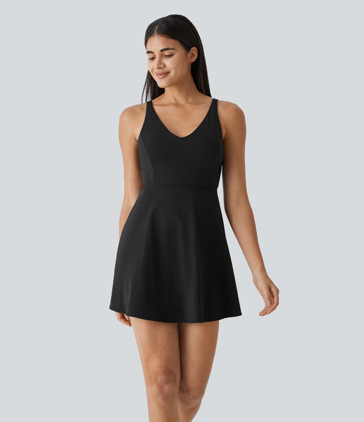 Softlyzero™ Plush Backless Crisscross 2-Piece Pocket Dance Active Dress-UPF50+