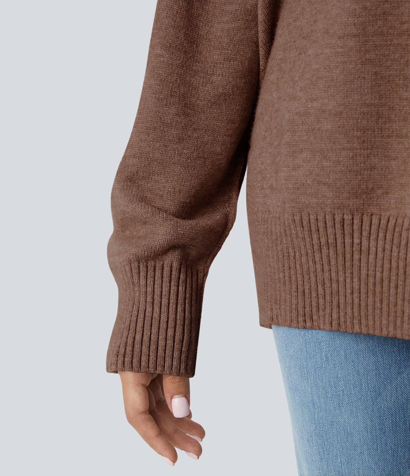 Pull décontracté à col rond, épaules tombantes et manches longues