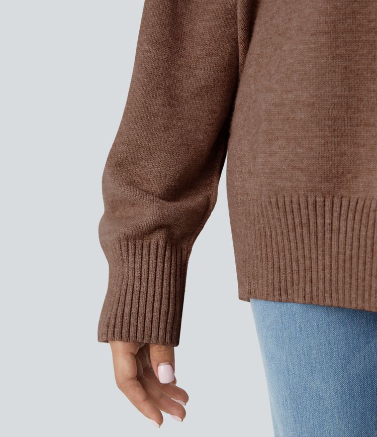 Pull décontracté à col rond, épaules tombantes et manches longues