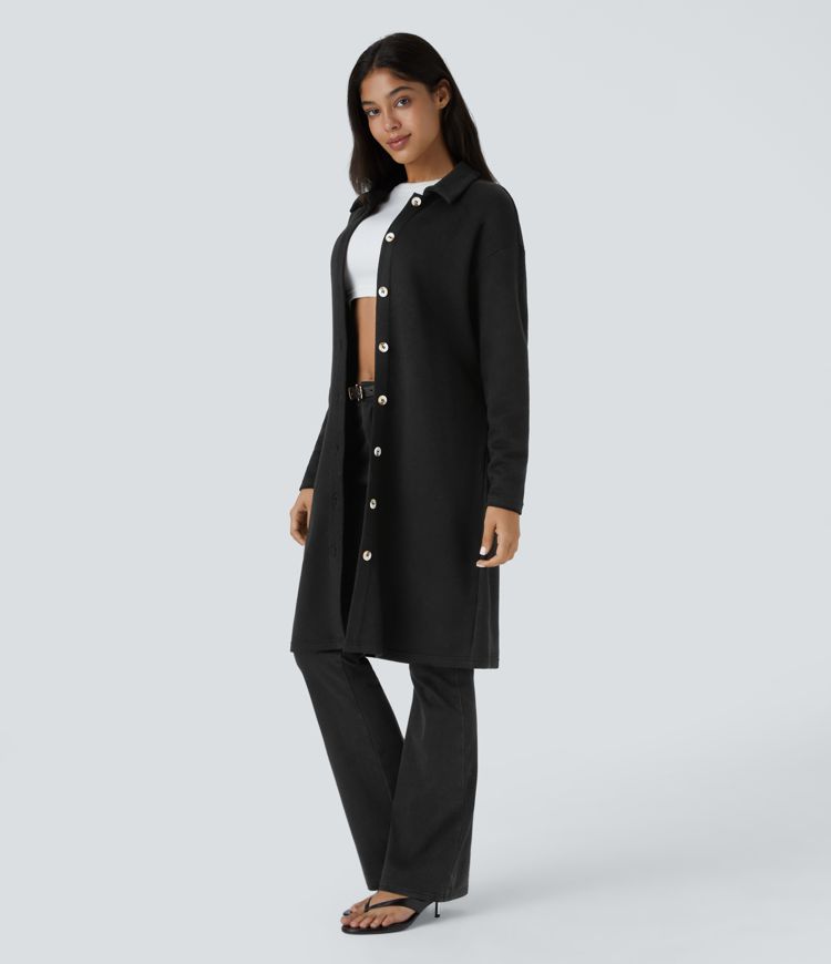 Collared Button Long Sleeve Belted Midi Casual Dress