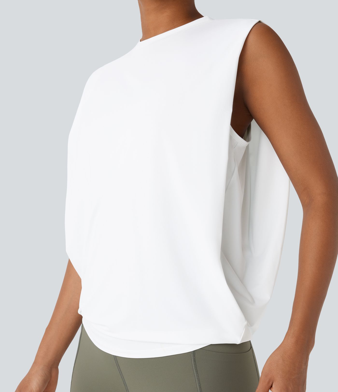 Round Neck Ruched Cool Touch Women Yoga Tank Top-UPF50+