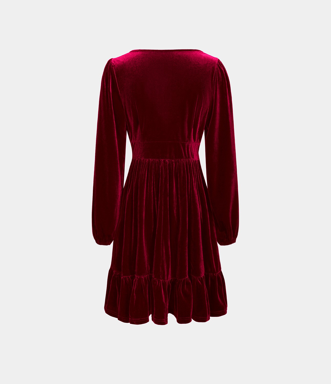 Everyday Deep V Neck Long Sleeve Ruffled Hem Velvet Mini Chill Dress