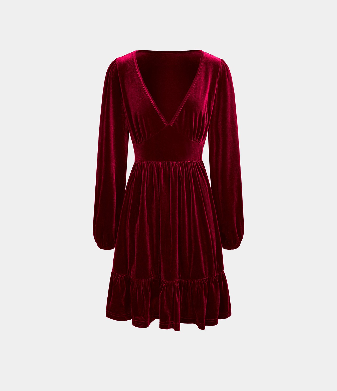Everyday Deep V Neck Long Sleeve Ruffled Hem Velvet Mini Chill Dress