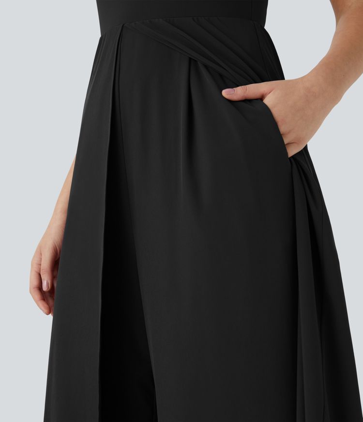 Breezeful™ Zipper Sleeveless Pocket Contrast Quick Dry Jumpsuit